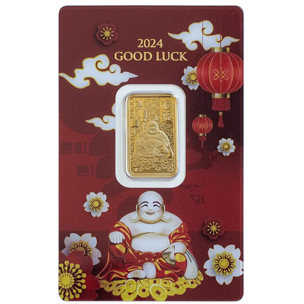 5 grammi Lingotto d’Oro - Buddha che ride - Portafortuna