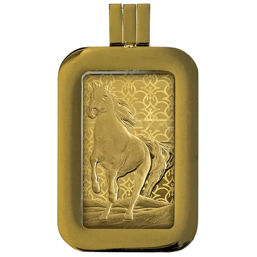 5 Gramm Goldbarren - PAMP Suisse Arabisches Pferd (mit Fassung)