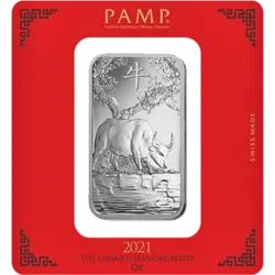 100 grammes Lingotin d'Argent - PAMP Suisse Lunar Boeuf