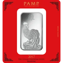100 gram Silver Bar - PAMP Suisse Lunar Rooster