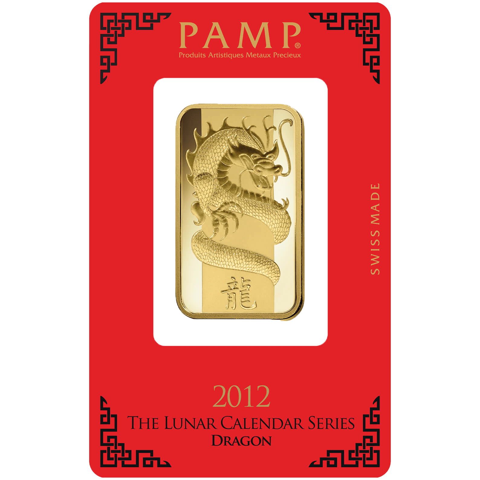 investir dans l'or, 1 once Lingotin, Lingot d'or pur Lunar Dragon - PAMP Suisse - Pack Front