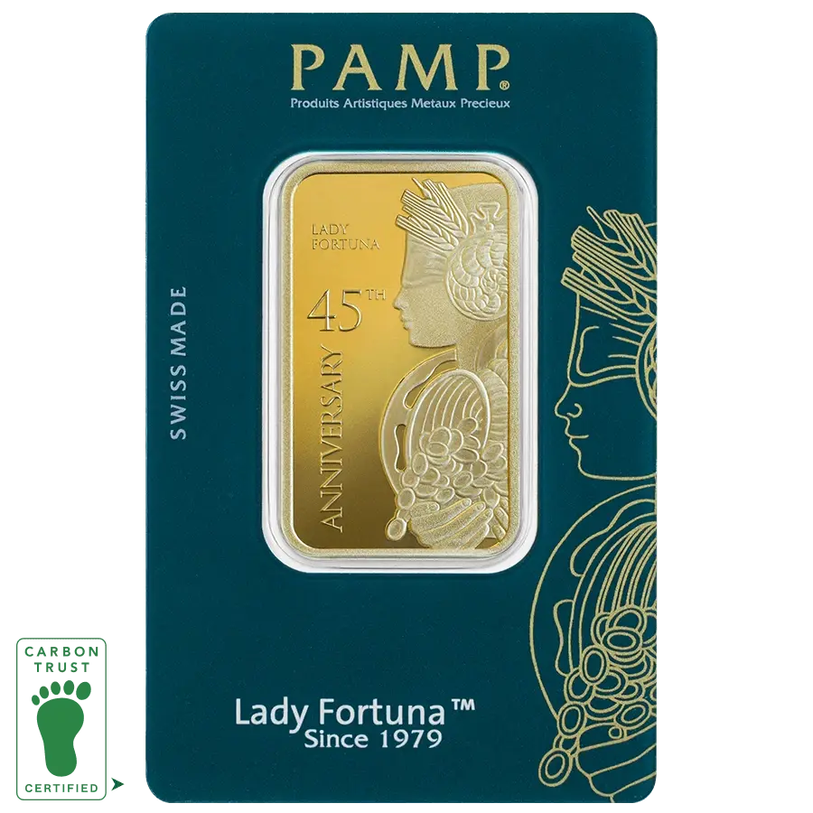 1 ounce Gold Bar - Lady Fortuna 45th Anniversary