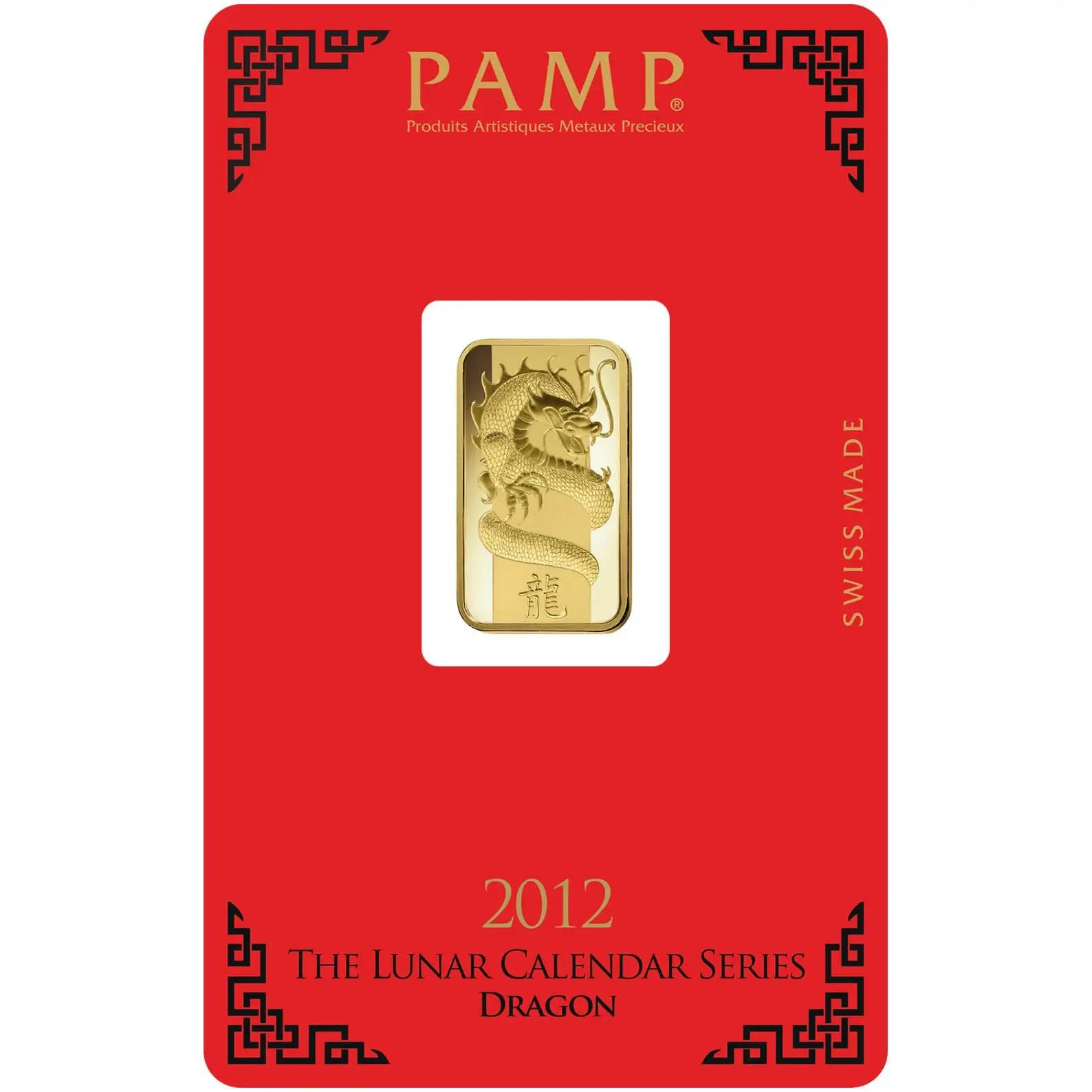 5 gram Gold Bar - PAMP Suisse Lunar Dragon 2012