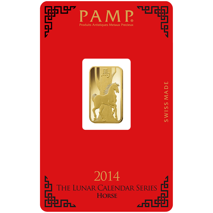 Investire in 5 grammi lingottino d'oro puro 999.9 - PAMP Svizzera Lunar Cavallo - Pack Front
