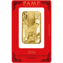 100 gram Gold Bar - PAMP Suisse Lunar Monkey