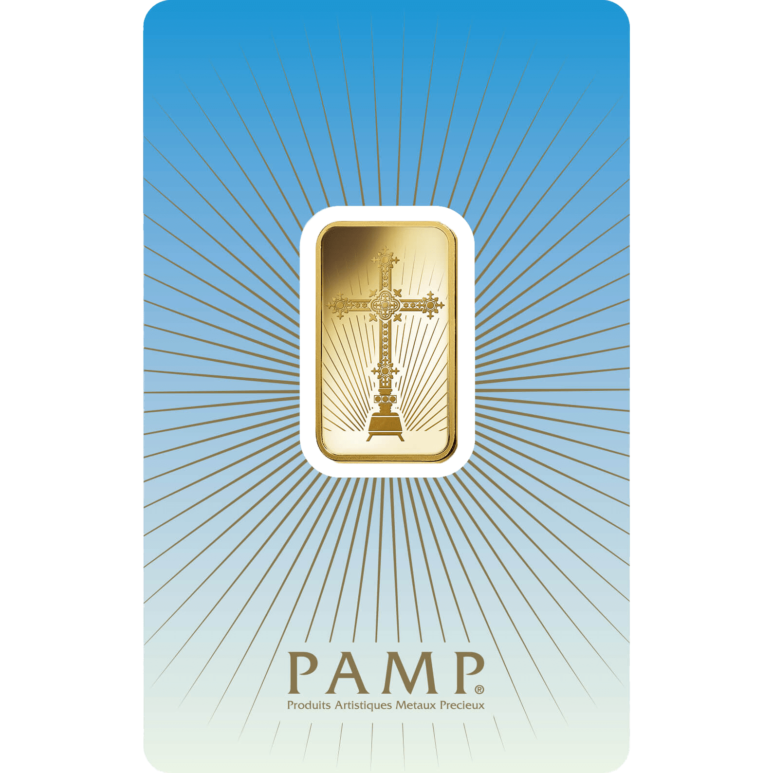 Invest in 10 gram Fine Gold Romanesque Cross - PAMP Swiss - Pack Front