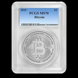 1 once Pièce d’Argent - MS-70 PCGS - 2025 Bitcoin 1 once Pièce d’Argent - MS-70 PCGS - 2025 Bitcoin - 1