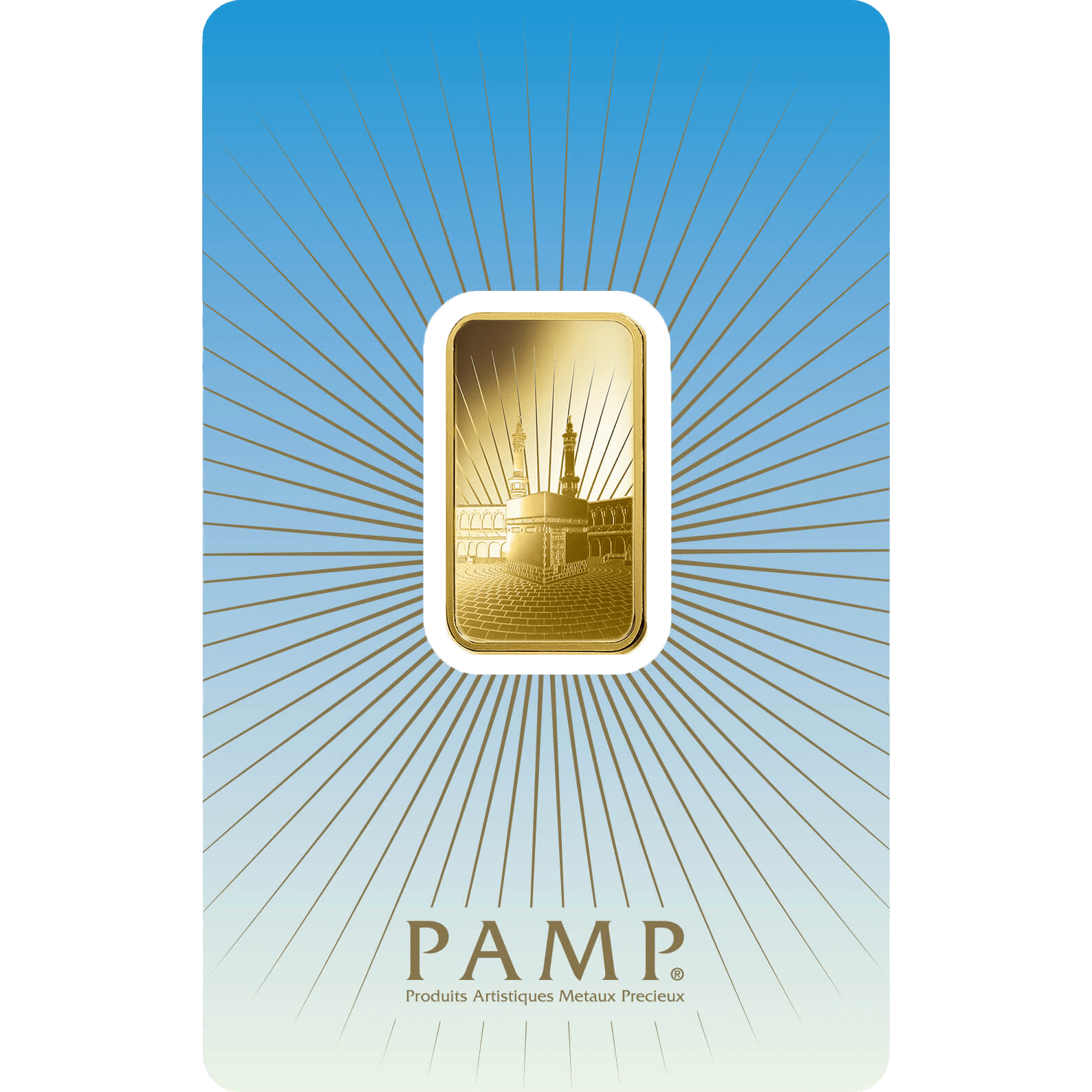 Investire in 10 grammi d'oro puro Ka'Bah Mecca - PAMP Svizzera - Pack Front