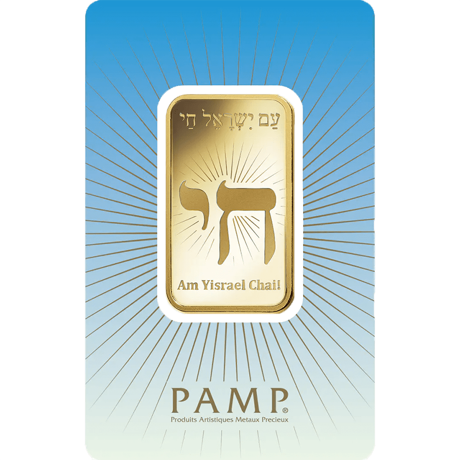 Investire in 1 oncia d'oro puro Am Yisrael Chai - PAMP Svizzera - Pack Front