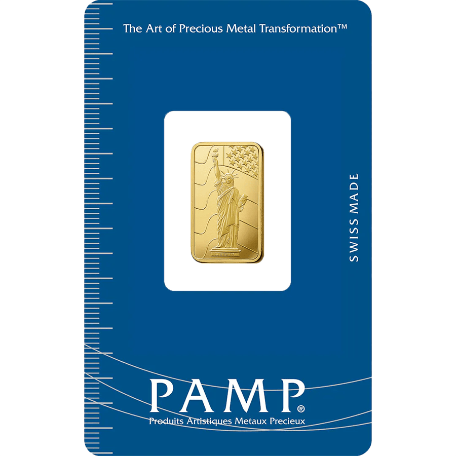 Kaufen Sie 5 Gramm FeinGoldbarren Liberty - PAMP Schweiz - Pack Front