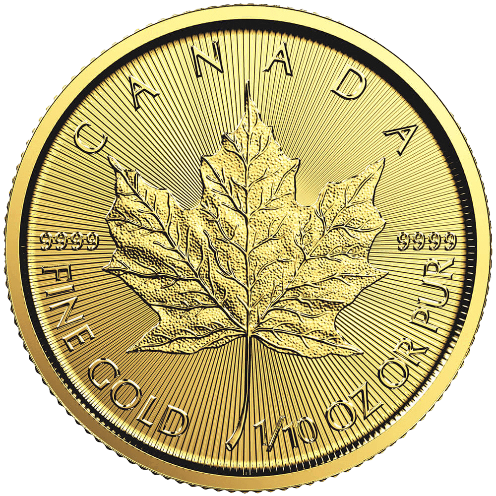 Invest in 1/10 oz Fine gold Maple Leaf - Royal Canadian Mint - Front