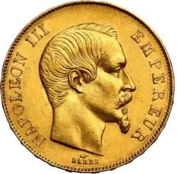 50 Franken Goldmünze - Napoléon III Nackter Kopf 1855 A Paris