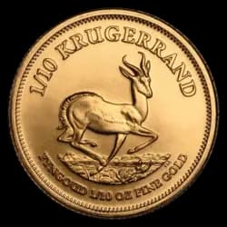 Purchase gold, 1/10 oz Fine gold Krugerrand - South Africa Mint - Front Invest in 1/10 oz Fine gold Krugerrand - South Africa Mint - Front