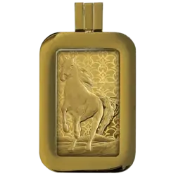 Die Rückseite des 5 Gramm-Goldbarren Arabisches Pferd Die Rückseite des 5 Gramm-Goldbarren Arabisches Pferd