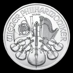 1 oz Fine VAT FREE Silver Coin 999.0 - Philharmonic BU Mixed Years front side 1 oz Fine VAT FREE Silver Coin 999.0 - Philharmonic BU Mixed Years front side