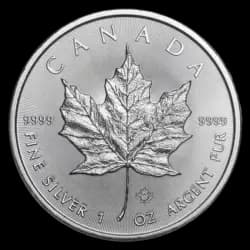 1 oz Fine VAT FREE Silver Coin 999.9 - Maple Leaf BU Mixed Years front side 1 oz Fine VAT FREE Silver Coin 999.9 - Maple Leaf BU Mixed Years front side