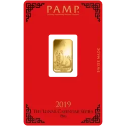 Comprare oro, 5 grammi lingottino, lingotto d'oro puro - PAMP Svizzera Lunar Maiale Investire in 5 grammi lingottino d'oro puro 999.9 - PAMP Svizzera Lunar Maiale - Pack Front