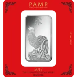100 gram Silver Bar - PAMP Suisse Lunar Rooster 100 gram Silver Bar - PAMP Suisse Lunar Rooster