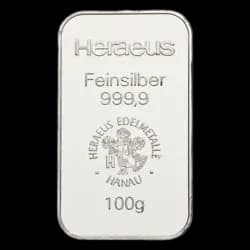 100 gram Silver Bar - Heraeus 100 gram Silver Bar - Heraeus