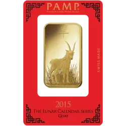 Purchase gold, 100 gram Fine gold Lunar Goat - PAMP Swiss - Pack Front Invest in 100 gram Fine gold Lunar Goat - PAMP Swiss - Pack Front