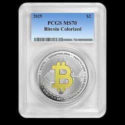 1 once Pièce d’Argent - MS-70 PCGS - 2025 Bitcoin Colorisée 1 once Pièce d’Argent - MS-70 PCGS - 2025 Bitcoin Colorisée - 1