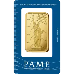 Purchase gold, 100 gram Fine Gold Liberty - PAMP Swiss - Pack Front Invest in 100 gram Fine Gold Liberty - PAMP Swiss - Pack Front