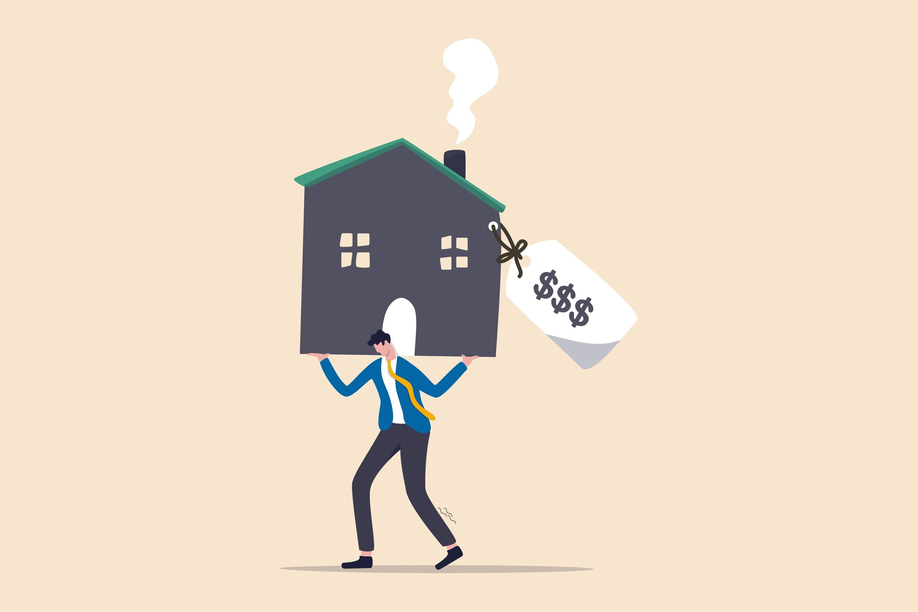 investing in real estate represented by a picture of a cartoon man carrying a house with a dollar tag investing in real estate represented by a picture of a cartoon man carrying a house with a dollar tag