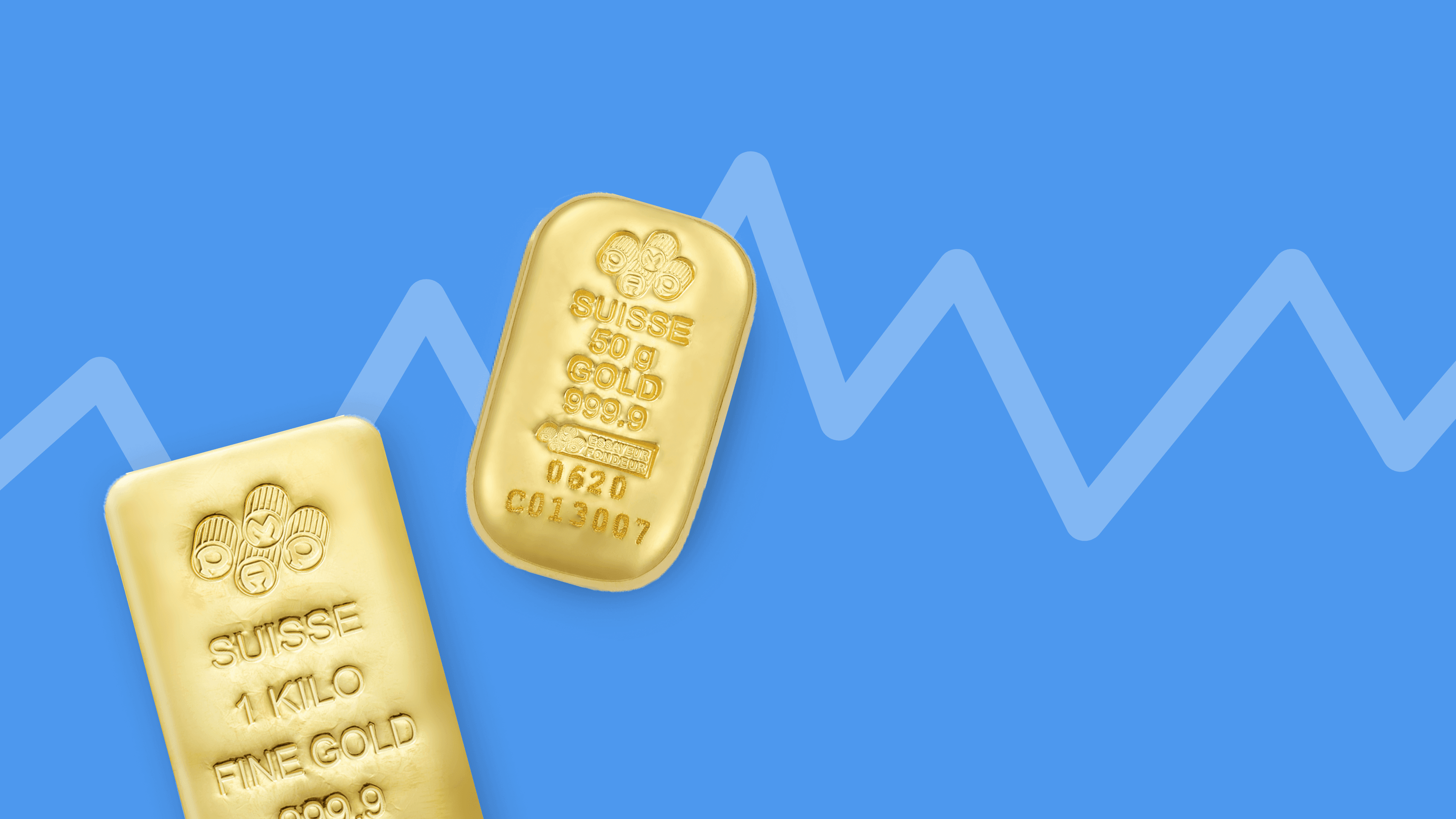 pamp suisse gold bars on the blue background with a fluctuating line pamp suisse gold bars on the blue background with a fluctuating line