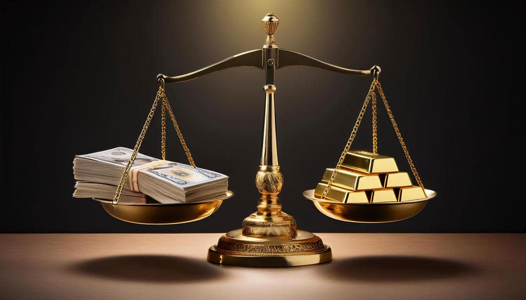 A balance balancing gold and money A balance balancing gold and money